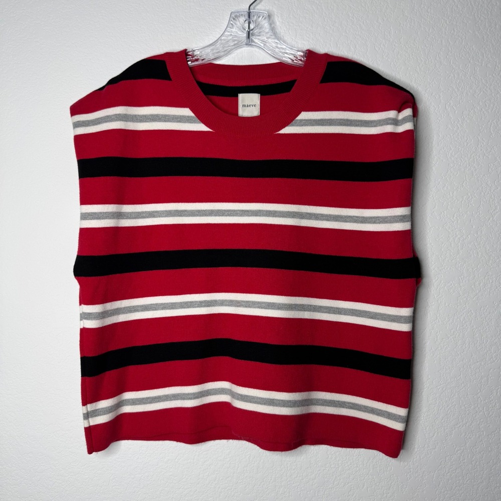 Maeve Anthropologie Red Black Striped Noah Muscle Tank Top Sweater Size Large